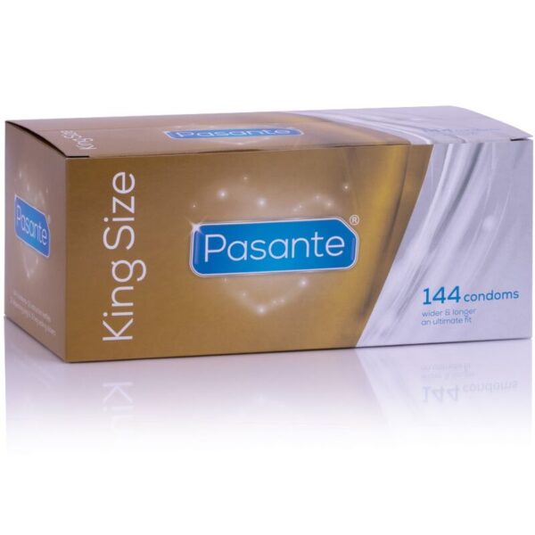 Imagen del artículo erótico PASANTE - PRESERVATIVOS KING MS LARGOS Y ANCHOS CAJA 144 UNIDADES de PASANTE en la sección PRESERVATIVOS |Todas las tallas|Tamaño XL (Grandes) de Millenial Sexshop.