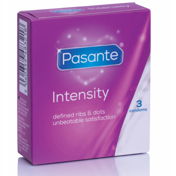 Imagen del artículo erótico PASANTE - PUNTOS Y ESTRÍAS INTENSITY 3 UNIDADES de PASANTE en la sección PRESERVATIVOS |Puntos y Estrías de Millenial Sexshop.