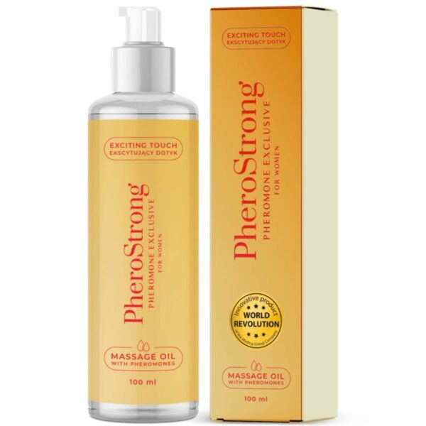 Imagen del artículo erótico PHEROSTRONG - ACEITE DE MASAJE EXCLUSIVE PARA MUJER 100 ML de PHEROSTRONG en la sección DROGUERÍA |Para Masajes|Aceites con Sabores de Millenial Sexshop.