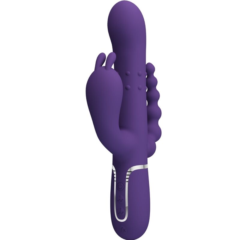 Imagen del artículo erótico PRETTY LOVE - CAMMY TRIPLE VIBRADOR MULTIFUNCIÓN 4 EN 1 MORADO de PRETTY LOVE FLIRTATION en la sección JUGUETES BIENESTAR |Vibradores|Vibradores Rabbit de Millenial Sexshop.
