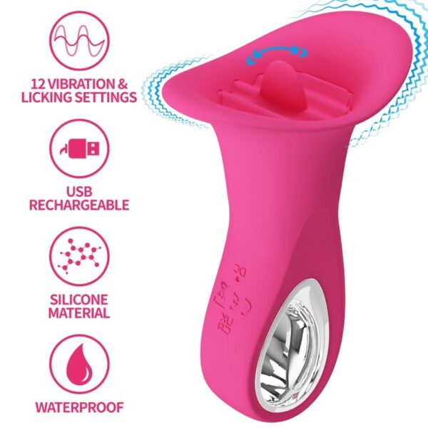 Imagen del artículo erótico PRETTY LOVE - CLYDE VIBRADOR ORAL LENGUA VIBRADORA 12 VIBRACIONES ROSA de PRETTY LOVE FLIRTATION en la sección JUGUETES BIENESTAR |Vibradores|Vibradores Rabbit de Millenial Sexshop.
