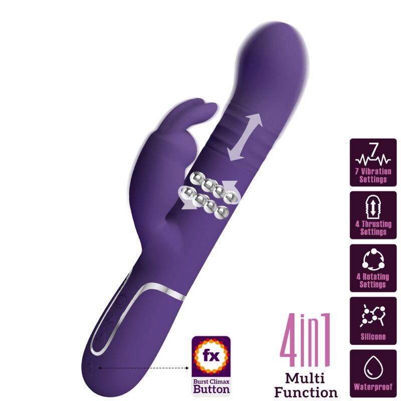 Imagen del artículo erótico PRETTY LOVE - COALE VIBRADOR RABBIT 4 EN 1 MORADO de PRETTY LOVE FLIRTATION en la sección JUGUETES BIENESTAR |Vibradores|Vibradores Rabbit de Millenial Sexshop.