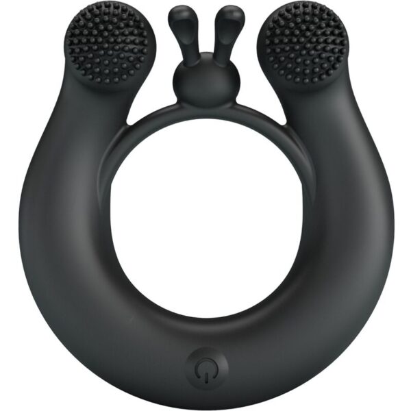Imagen del artículo erótico PRETTY LOVE - DAHLIA ANILLO VIBRADOR + ESTIMULADOR DE CLÍTOIS 12 VIBRACIONES NEGRO de PRETTY LOVE en la sección JUGUETES BIENESTAR |Juguetes para Hombres|Accesorios para el pene|Anillos Pene|Anillos con Vibración de Millenial Sexshop.