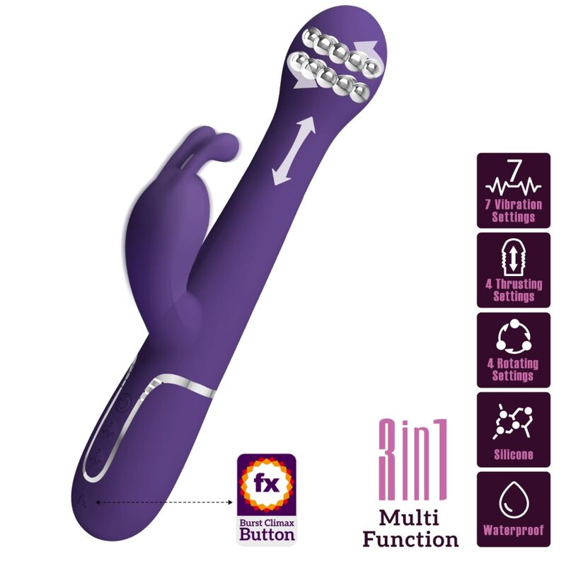 Imagen del artículo erótico PRETTY LOVE - DEJON VIBRADOR RABBIT 3 EN 1 MULTIFUNCIÓN MORADO de PRETTY LOVE FLIRTATION en la sección JUGUETES BIENESTAR |Vibradores|Vibradores Rabbit de Millenial Sexshop.