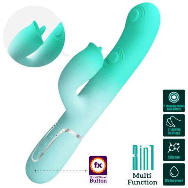 Imagen del artículo erótico PRETTY LOVE - GIGI VIBRADOR RABBIT MULTIFUNCIÓN VERDE AGUA de PRETTY LOVE FLIRTATION en la sección JUGUETES BIENESTAR |Vibradores|Vibradores Rabbit de Millenial Sexshop.