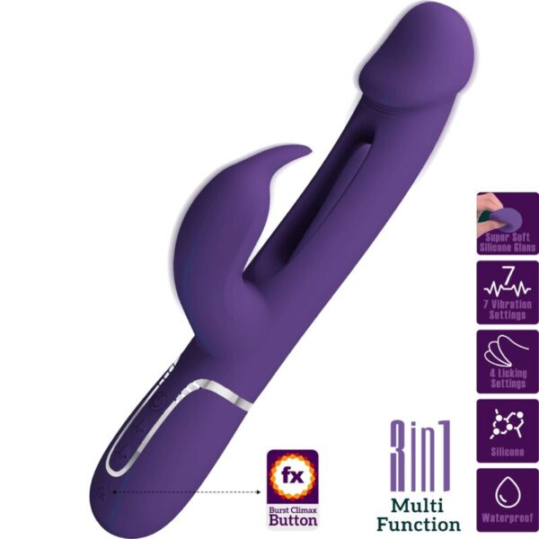 Imagen del artículo erótico PRETTY LOVE - KAMPAS VIBRADOR RABBIT 3 EN 1 MULTIFUNCIÓN CON LENGUA VIOLETA de PRETTY LOVE FLIRTATION en la sección JUGUETES BIENESTAR |Vibradores|Vibradores Rabbit de Millenial Sexshop.