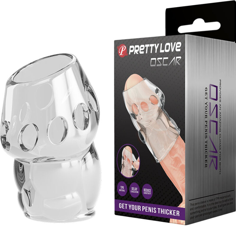 Imagen del artículo erótico PRETTY LOVE - OSCAR ENGROSADOR PENE TRANSPARENTE de PRETTY LOVE MALE en la sección JUGUETES BIENESTAR |Juguetes para Hombres|Accesorios para el pene|Fundas Pene sin extensión de Millenial Sexshop.