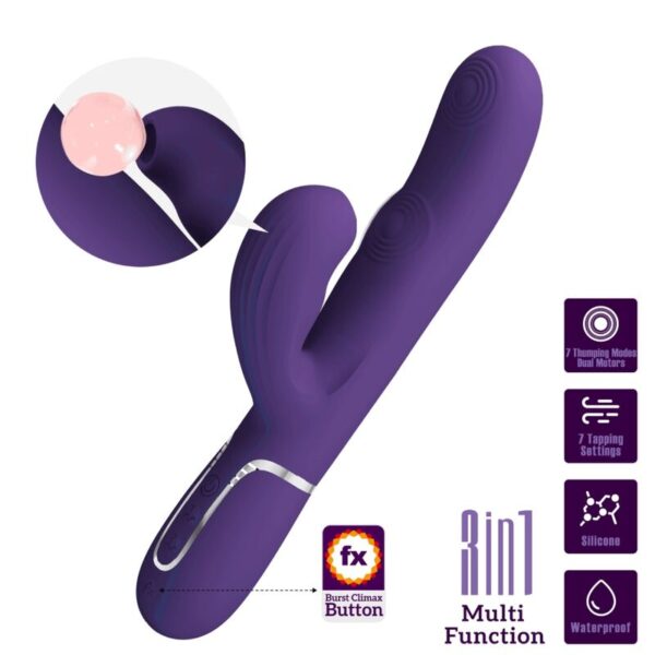 Imagen del artículo erótico PRETTY LOVE - PERLITA VIBRADOR PUNTO G 3 EN 1 MULTIFUNCIÓN MORADO de PRETTY LOVE FLIRTATION en la sección JUGUETES BIENESTAR |Vibradores|Vibradores Rabbit de Millenial Sexshop.