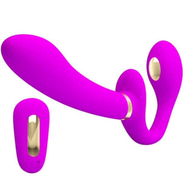 Imagen del artículo erótico PRETTY LOVE - THUNDERBIRD VIBRADOR DOBLE STRAP-ON CONTROL REMOTO MORADO de PRETTY LOVE en la sección JUGUETES BIENESTAR |Vibradores|Vibradores HI-TECH de Millenial Sexshop.