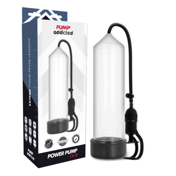 Imagen del artículo erótico PUMP ADDICTED - BOMBA ERECCIÓN RX5 TRANSPARENTE de PUMP ADDICTED en la sección JUGUETES BIENESTAR |Juguetes para Hombres|Accesorios para el pene|Bomba Alargadora Pene de Millenial Sexshop.