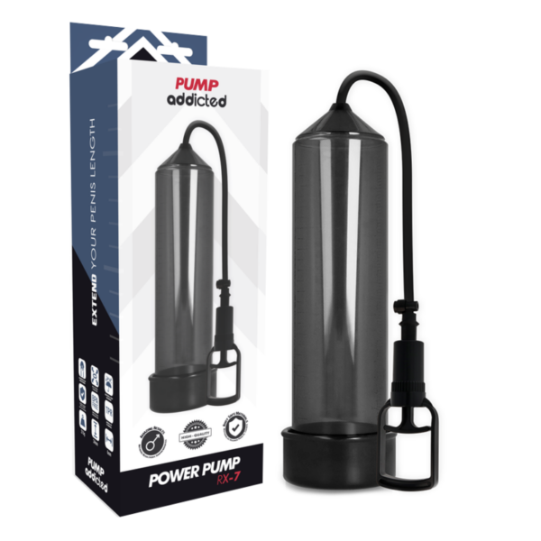 Imagen del artículo erótico PUMP ADDICTED - BOMBA ERECCIÓN RX7 NEGRO de PUMP ADDICTED en la sección JUGUETES BIENESTAR |Juguetes para Hombres|Accesorios para el pene|Bomba Alargadora Pene de Millenial Sexshop.