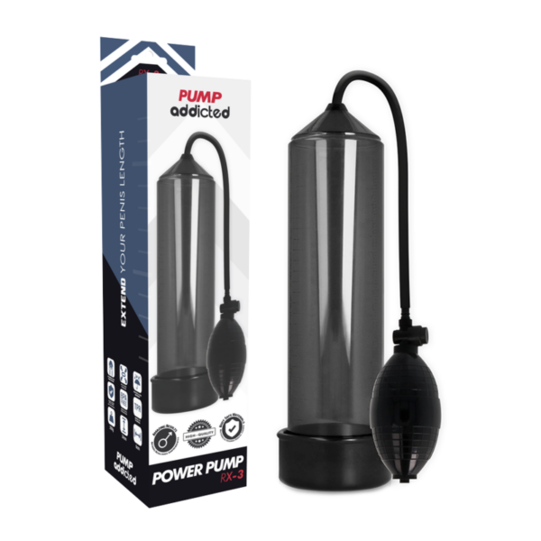 Imagen del artículo erótico PUMP ADDICTED - RX3 BOMBA ERECCIÓN NEGRO de PUMP ADDICTED en la sección JUGUETES BIENESTAR |Juguetes para Hombres|Accesorios para el pene|Bomba Alargadora Pene de Millenial Sexshop.