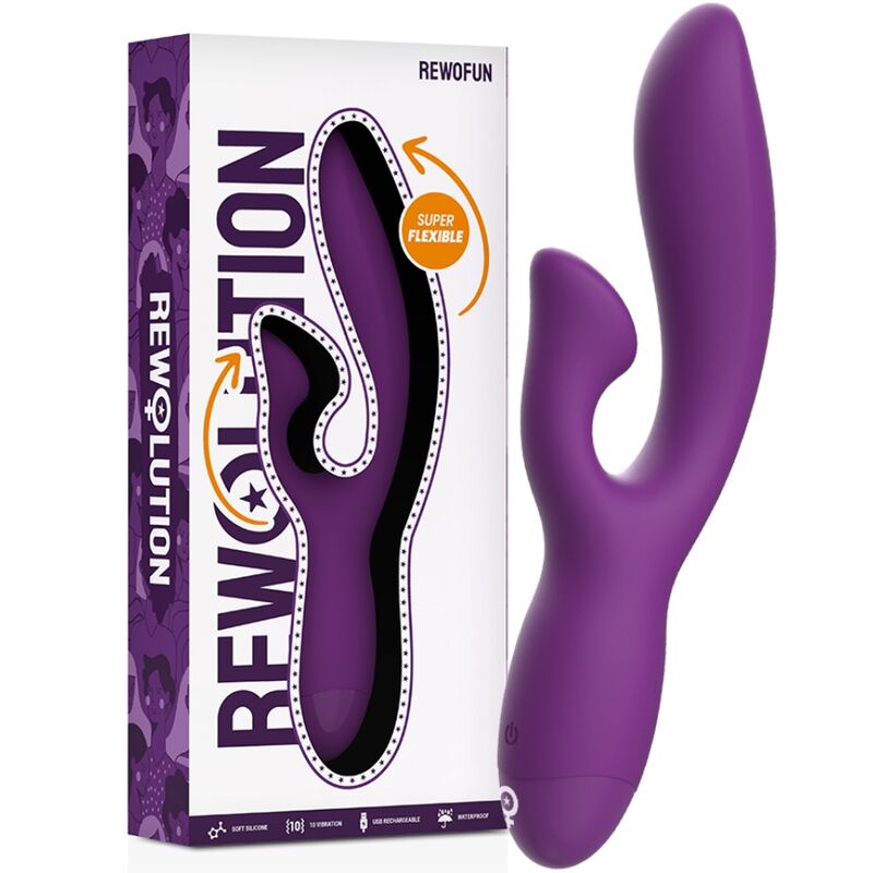Imagen del artículo erótico REWOLUTION - REWOFUN VIBRADOR FLEXIBLE CON RABBIT de REWOLUTION en la sección JUGUETES BIENESTAR |Vibradores|Vibradores Rabbit de Millenial Sexshop.