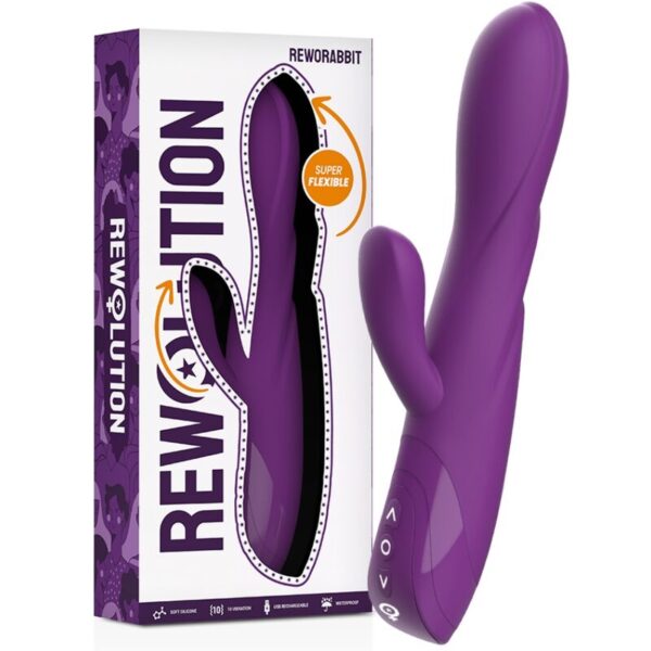 Imagen del artículo erótico REWOLUTION - REWORABBIT VIBRADOR FLEXIBLE CON RABBIT de REWOLUTION en la sección JUGUETES BIENESTAR |Vibradores|Vibradores Clasicos anales o vaginales de Millenial Sexshop.