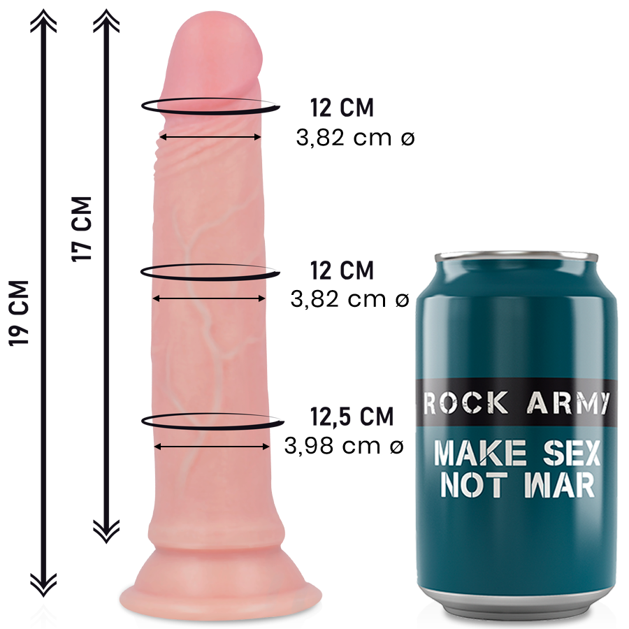 Imagen del artículo erótico ROCKARMY - AVENGER DILDO REALÍSTICO LIQUID SILICONE 19 CM -O- 3.98 CM de ROCK ARMY en la sección JUGUETES BIENESTAR |Dildos sin Vibración|Penes realisticos de Millenial Sexshop.