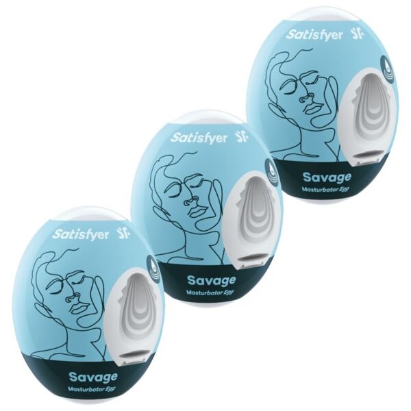 Imagen del artículo erótico SATISFYER - 3 HUEVOS MASTURBADORES SAVAGE de SATISFYER EGGS en la sección JUGUETES BIENESTAR |Kits juguetes sexuales de Millenial Sexshop.
