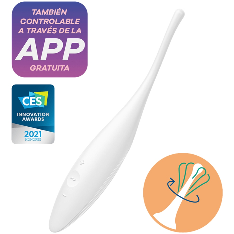 Imagen del artículo erótico SATISFYER - TWIRLING JOY ESTIMULADOR CLITORIS BLANCO de SATISFYER CONNECT en la sección JUGUETES BIENESTAR |Vibradores|Vibradores con APP de Millenial Sexshop.