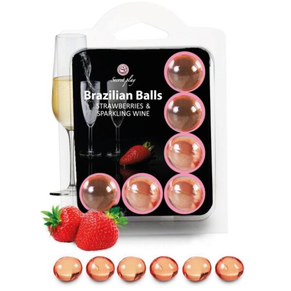 Imagen del artículo erótico SECRETPLAY - SET 6 BRAZILIANS BALLS FRESAS CON CAVA de SECRETPLAY COSMETIC en la sección DROGUERÍA |Lubricantes|Bolas Brazilian Balls de Millenial Sexshop.