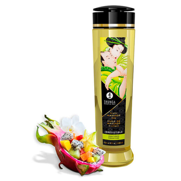 Imagen del artículo erótico SHUNGA - ACEITE DE MASAJE ERÓTICO IRRESISTIBLE 240ML de SHUNGA OILS en la sección DROGUERÍA |Para Masajes|Aceites con Sabores de Millenial Sexshop.