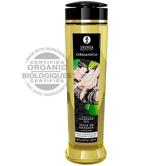 Imagen del artículo erótico SHUNGA - ACEITE DE MASAJE ORGÁNICO NATURAL 240 ML de SHUNGA OILS en la sección DROGUERÍA |Para Masajes|Aceites sin sabores de Millenial Sexshop.