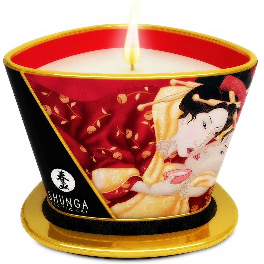 Imagen del artículo erótico SHUNGA - MINI CARESS BY CANDELIGHT VELA MASAJE FRESAS Y CAVA 170 ML de SHUNGA CANDLES en la sección DROGUERÍA |Para Masajes|Velas de Masaje de Millenial Sexshop.