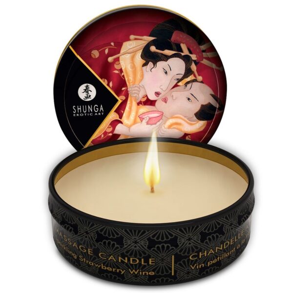 Imagen del artículo erótico SHUNGA - MINI CARESS BY CANDELIGHT VELA MASAJE FRESAS Y CAVA 30 ML de SHUNGA CANDLES en la sección DROGUERÍA |Para Masajes|Velas de Masaje de Millenial Sexshop.