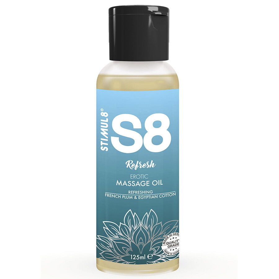 STIMUL8 - S8 REFRESH ACEITE DE MASAJE ALGODÓN 125 ML-MillenialSexshop-STIMUL8 Imagen del artículo erótico STIMUL8 - S8 REFRESH ACEITE DE MASAJE ALGODÓN 125 ML de STIMUL8 en la sección DROGUERÍA |Para Masajes|Aceites con Sabores de Millenial Sexshop.