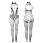 SUBBLIME - 951801 BODYSTOCKING CROTCHLESS DE REJILLA Y ENCAJE CON CUELLO ALTO NEGRO TALLA ÚNICA - Imagen 4