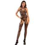 SUBBLIME - 952136 BODYSTOCKING CROTCHLESS DE REJILLA CON DETALLES FLORALES Y CUELLO HALTER NEGRO TALLA ÚNICA - Imagen 3