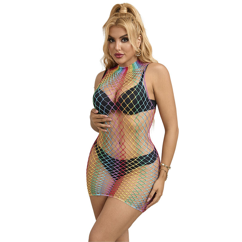 Imagen del artículo erótico SUBBLIME - 952433 VESTIDO DE REJILLA SIN MANGAS CON CUELLO ALTO ARCOIRIS TALLA ÚNICA de SUBBLIME DRESSES en la sección MODA & LENCERÍA|Lencería Mujer|Lencería Picante|Vestidos Sexys de Millenial Sexshop.