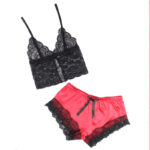 SUBBLIME - 953959 PIJAMA SEXY SATEN Y  ENCAJE NEGRO/ROJO S/M - Imagen 4