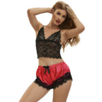 SUBBLIME - 953966 PIJAMA SEXY SATEN Y  ENCAJE NEGRO/ROJO L/XL - Imagen 3
