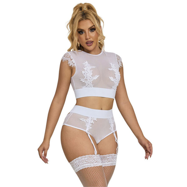 Imagen del artículo erótico SUBBLIME - 954048 SUJETADOR + PANTIES CON LIGUERO BLANCO L/XL de SUBBLIME SETS en la sección MODA & LENCERÍA|Lencería Mujer|Lencería Picante|Conjunto de lencería sexy de Millenial Sexshop.
