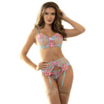 SUBBLIME - 954116 SUJETADOR + PANTIES CON LIGUERO DISEÑO FLORAL AZUL L/XL - Imagen 3