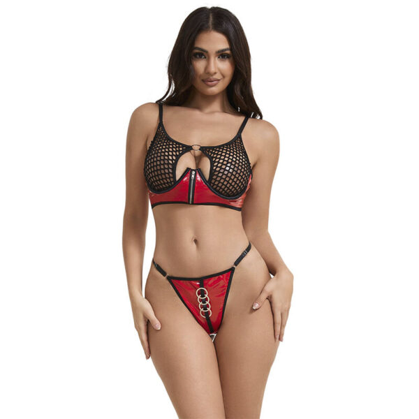Imagen del artículo erótico SUBBLIME - 955540 CONJUNTO SUJETADOR CON CREMALLERA DE MALLA DE CHAROL ROJO L/XL de SUBBLIME SETS en la sección MODA & LENCERÍA|Lencería Mujer|Lencería Picante|Conjunto de lencería sexy de Millenial Sexshop.