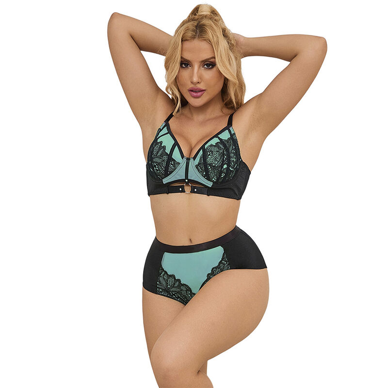 Imagen del artículo erótico SUBBLIME - 955557 CONJUNTO SUJETADOR CON CREMALLERA DE MALLA DE CHAROL VERDE S/M de SUBBLIME SETS en la sección MODA & LENCERÍA|Lencería Mujer|Lencería Picante|Conjunto de lencería sexy de Millenial Sexshop.