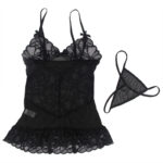 SUBBLIME - BABYDOLL CON TIRANTES AJUSTABLES Y ESTAMPADO FLORAL DE ENCAJE TRANSPARENTE NEGRO L/XL - Imagen 7