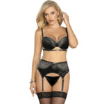 Imagen del artículo erótico SUBBLIME - SET DE 3 PIEZAS SUJETADOR + TANGA + LIGA ENCAJE NEGRO S/M de SUBBLIME SETS en la sección MODA & LENCERÍA|Lencería Mujer|Lencería Picante|Sets con Liguero de Millenial Sexshop.