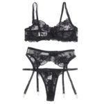 SUBBLIME - SET DE 3 PIEZAS SUJETADOR + TANGA + LIGA ESTAMPADO FLORAL NEGRO L/XL - Imagen 6