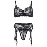 SUBBLIME - SET DE 3 PIEZAS SUJETADOR + TANGA + LIGA ESTAMPADO FLORAL NEGRO L/XL - Imagen 7
