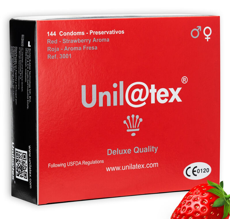 Imagen del artículo erótico UNILATEX - PRESERVATIVOS ROJOS/FRESA 144 UDS de UNILATEX en la sección PRESERVATIVOS |Sabores de Millenial Sexshop.