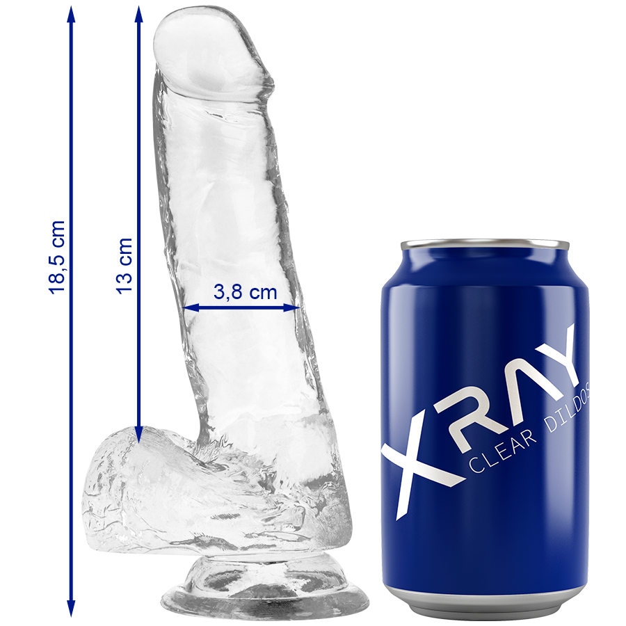 Imagen del artículo erótico X RAY - CLEAR DILDO REALISTA TRANSPARENTE 18.5 CM -O- 3.8 CM de X RAY en la sección JUGUETES BIENESTAR |Dildos sin Vibración|Penes realisticos de Millenial Sexshop.