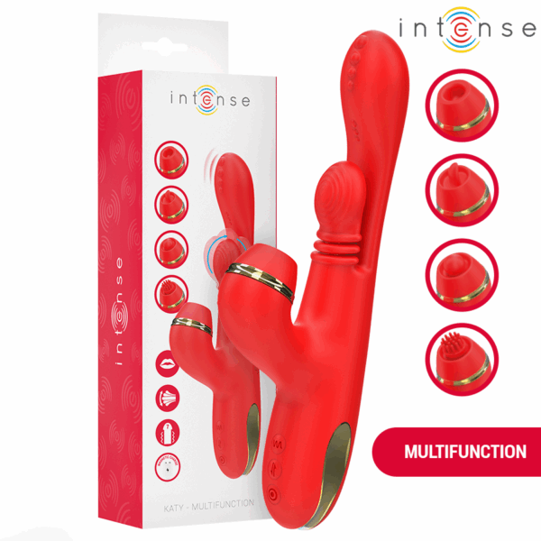 Imagen del artículo erótico INTENSE - KATY ESTIMULADOR CLÍTORIS MULTIFUNCIÓN 4 CABEZALES INTERCAMBIABLES ROJO de INTENSE FUN en la sección JUGUETES BIENESTAR |Vibradores|Rotadores y vibradores de Millenial Sexshop.