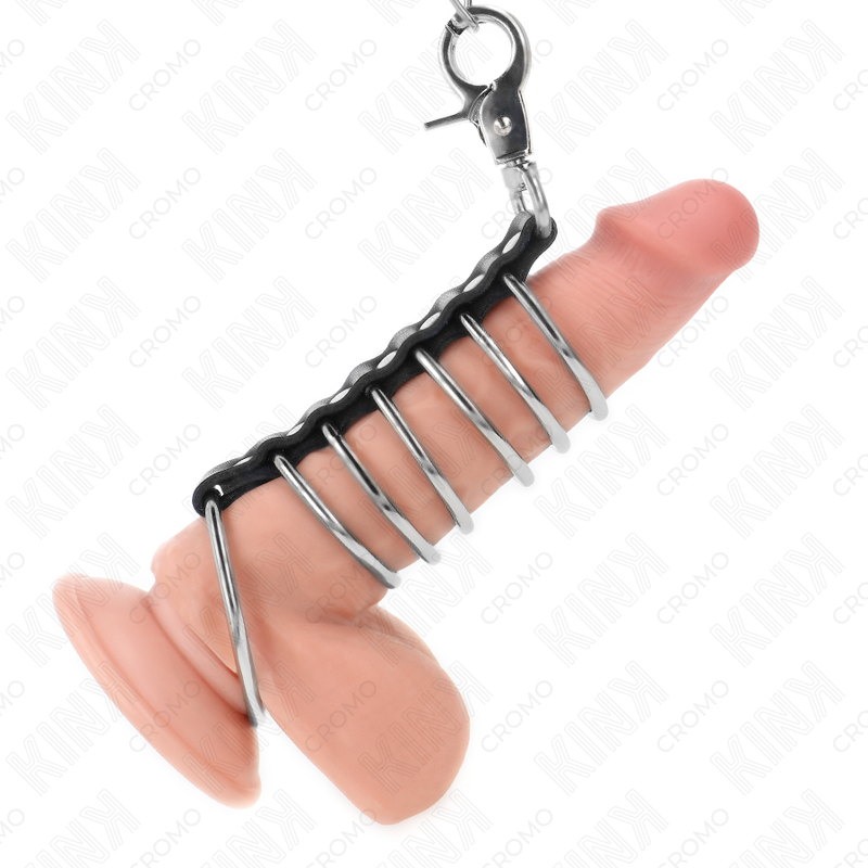 Imagen del artículo erótico KINK - 7 ANILLOS PENE METAL 3.8 CM A 5 CM CONECTADOS CON POLIPIEL Y CADENA METAL 100 CM de KINK RING POWER en la sección BDSM & BONDAGE |Artículos BDSM|Correas para Pene Fetish de Millenial Sexshop.