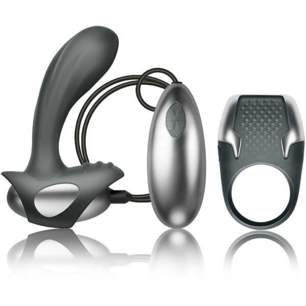 Imagen del artículo erótico CLIMAXIMUM - EXCITE KIT ANILLO PARA PENE + MASAJEADOR PRÓSTATA CON CABLE de CLIMAXIMUM en la sección JUGUETES BIENESTAR |Kits juguetes sexuales de Millenial Sexshop.