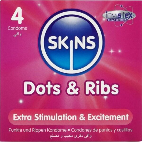 Imagen del artículo erótico SKINS - DOTS & RIBS PRESERVATIVOS PREMIUM PACK 4 de SKINS en la sección PRESERVATIVOS |Puntos y Estrías de Millenial Sexshop.