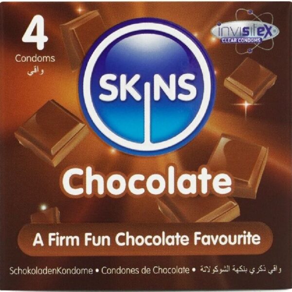 Imagen del artículo erótico SKINS - PRESERVATIVOS PREMIUM SABOR CHOCOLATE PACK 4 de SKINS en la sección PRESERVATIVOS |Sabores de Millenial Sexshop.