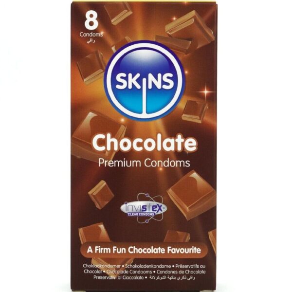 Imagen del artículo erótico SKINS - PRESERVATIVOS PREMIUM SABOR CHOCOLATE PACK 8 de SKINS en la sección PRESERVATIVOS |Sabores de Millenial Sexshop.