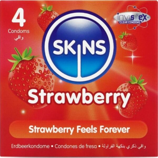 Imagen del artículo erótico SKINS - PRESERVATIVOS PREMIUM SABOR FRESA PACK 4 de SKINS en la sección PRESERVATIVOS |Sabores de Millenial Sexshop.