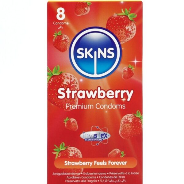 Imagen del artículo erótico SKINS - PRESERVATIVOS PREMIUM SABOR FRESA PACK 8 de SKINS en la sección PRESERVATIVOS |Sabores de Millenial Sexshop.